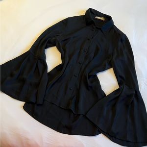 Alice Olivia Silk Button Down blouse Bell Sleeves